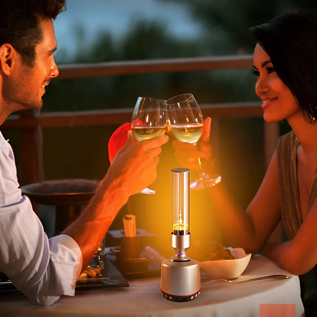 White silver candlelight Bluetooth speaker night light with 90mm diameter cylindrical design