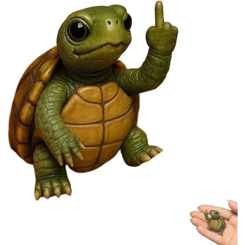 Resin animal middle finger doll in cat, dog, elephant, frog, Highland cattle, mouse, or turtle style.
