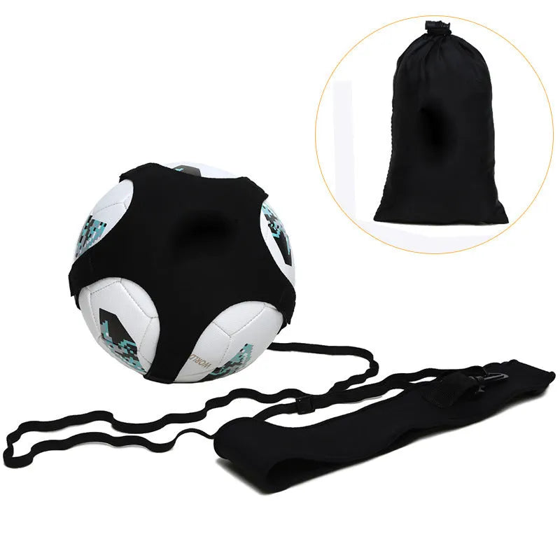 Black football juggling belt with 2 metre rotating cord for ball control training