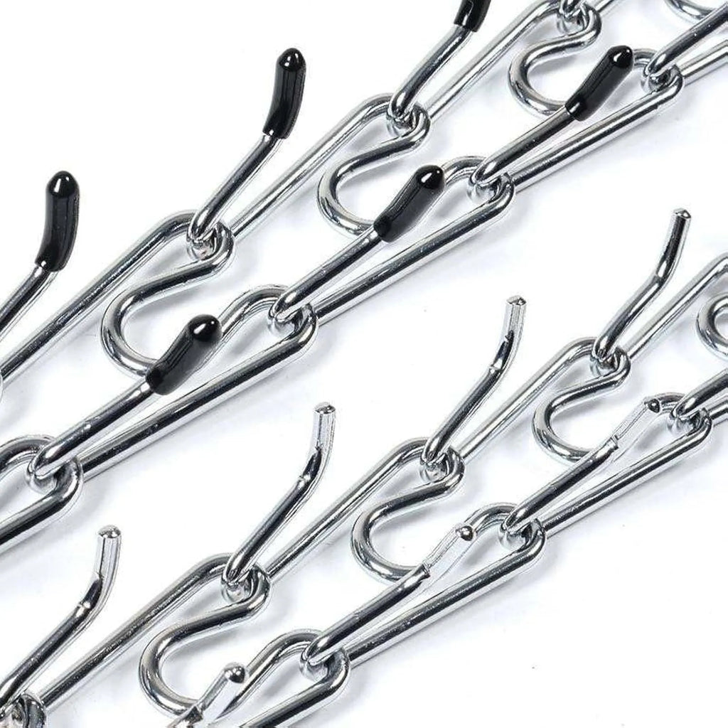 Stainless steel dog prong training collar with rubber tips, shown in an adjustable chain link design.