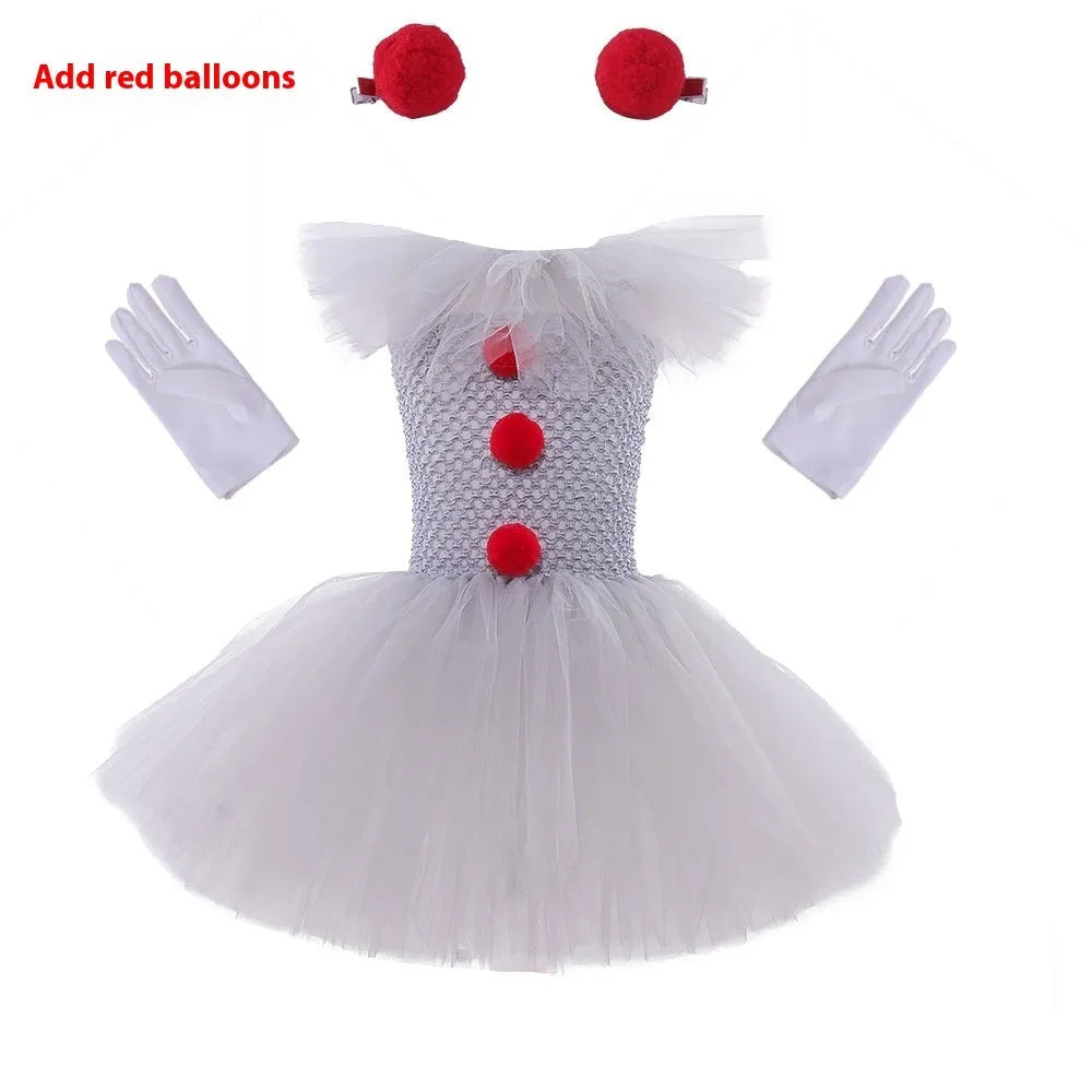 Children's mesh princess dress set with lace collar, hairpin, and gloves for Halloween costume, multiple sizes 90-160cm