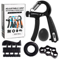 Adjustable count spring grip five-piece set with black and blue hand trainers on a white background