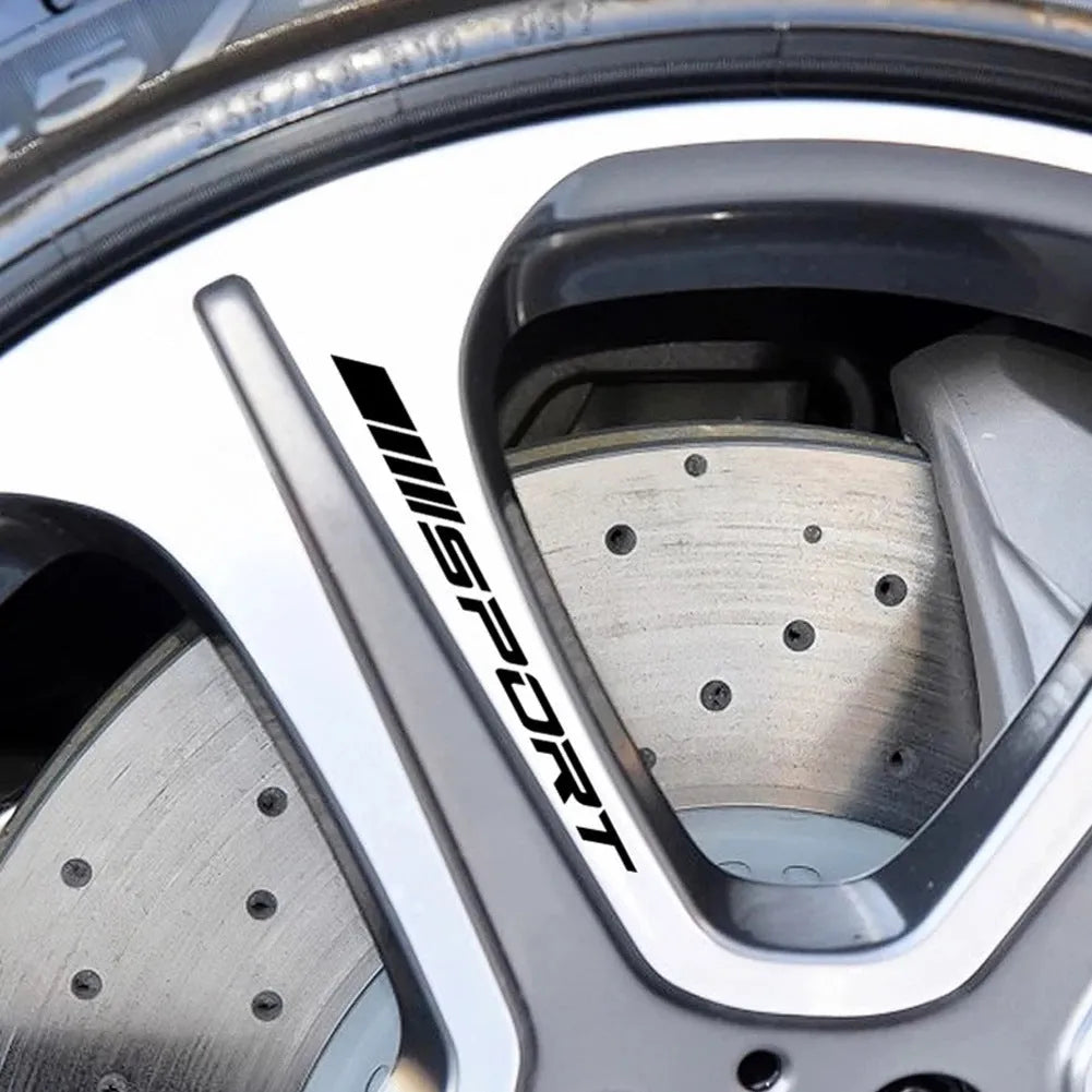 Sports design hollow car rim stickers in red, black and white colours for alloy wheel customisation