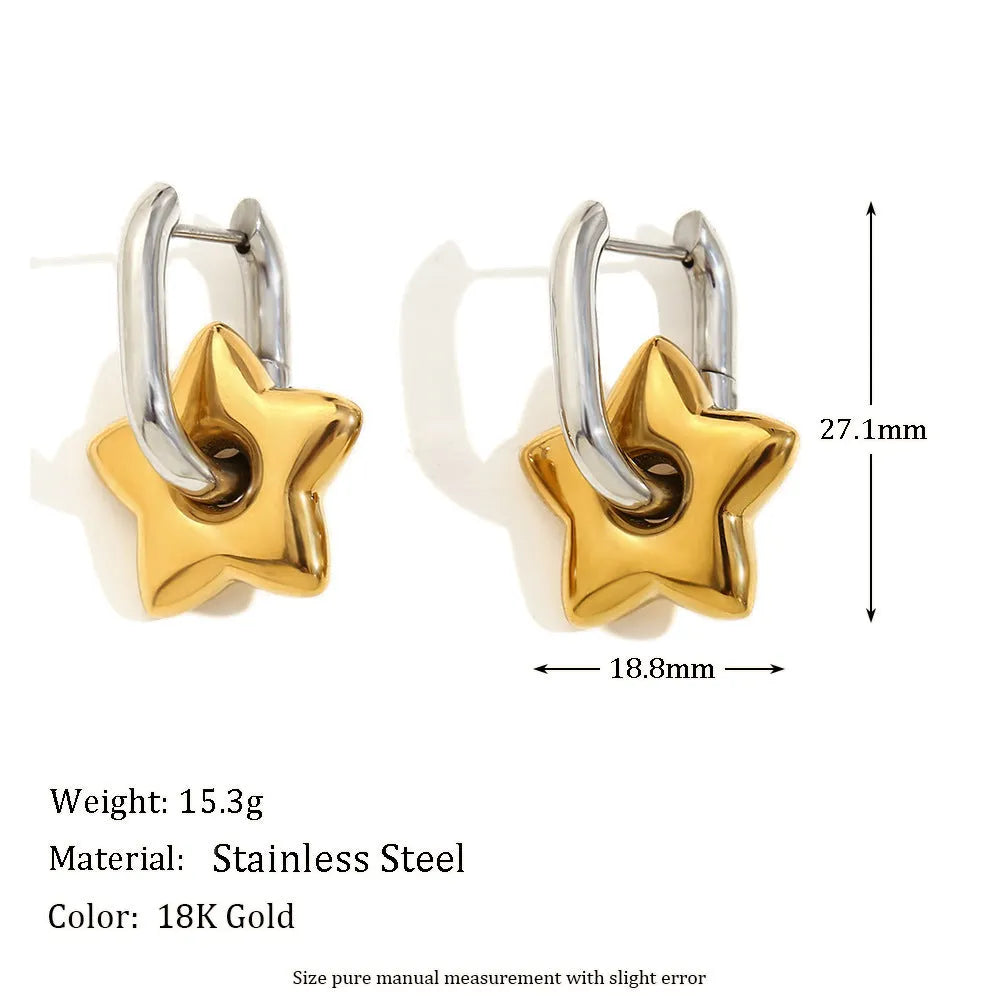 Gold electroplated geometric jewellery set with earrings, bracelet and necklace on white background