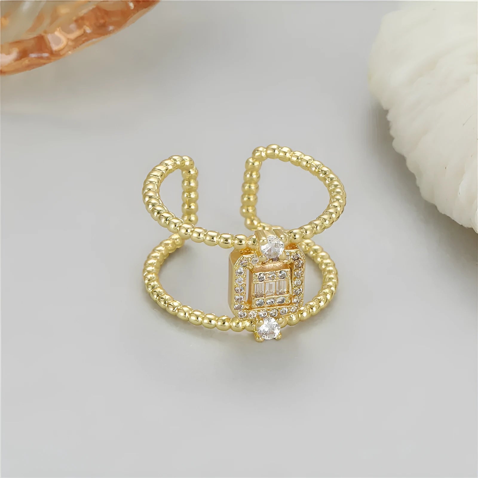 Adjustable open U-shaped ring in 14K copper-plated gold colour H12813