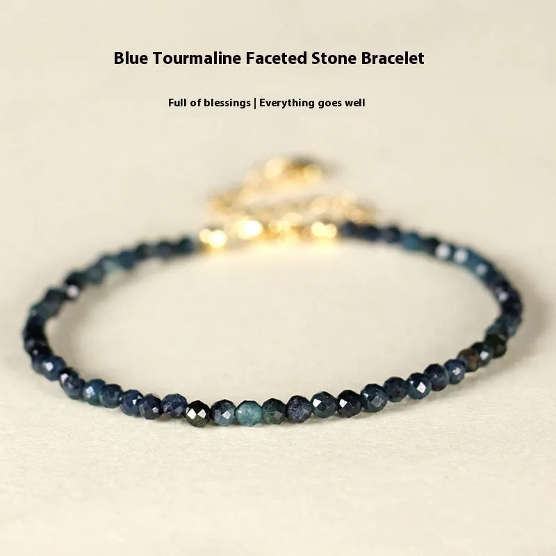 3mm blue tourmaline beaded bracelet with spacer bead design for women