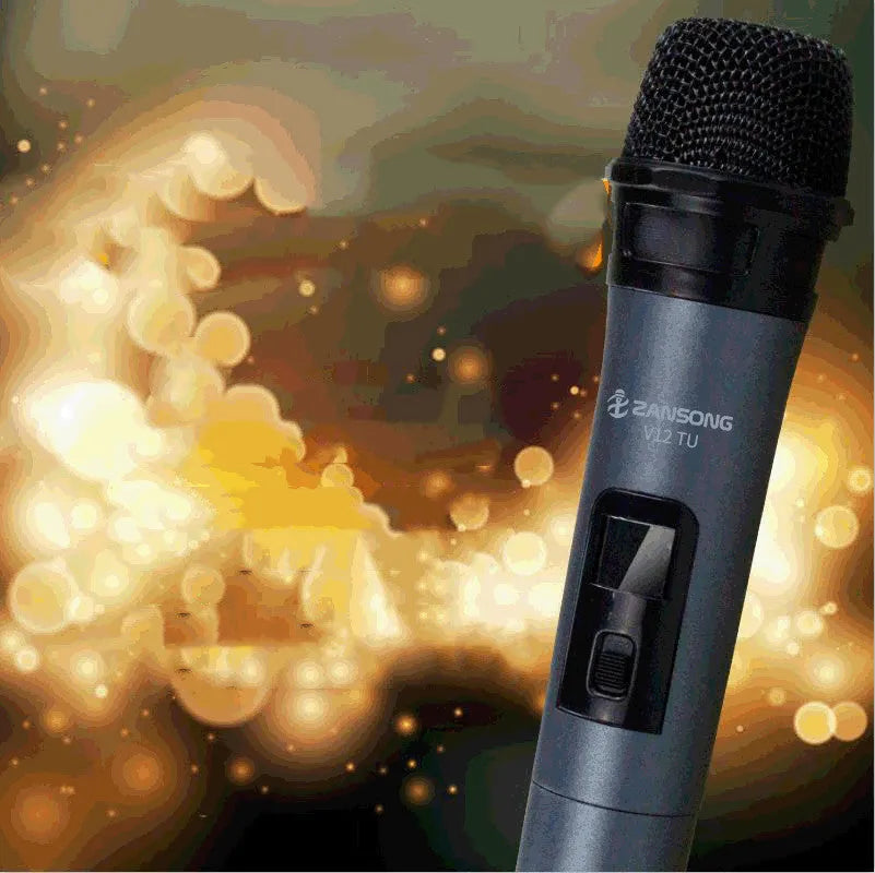 Black dynamic wireless handheld V12 microphone with USB receiver and adapter