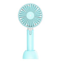 Blue handheld mini silent USB desktop electric fan with oscillating head and three-speed control