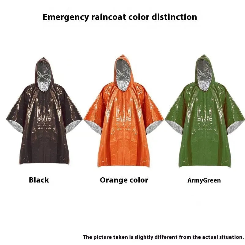 Marathon Wild orange and army green waterproof poncho raincoat laid flat showing 100x130cm size.