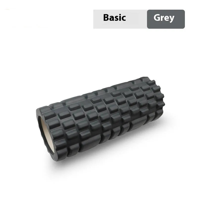 A black EVA foam roller for fitness and muscle recovery, shown next to a grey and pink version.