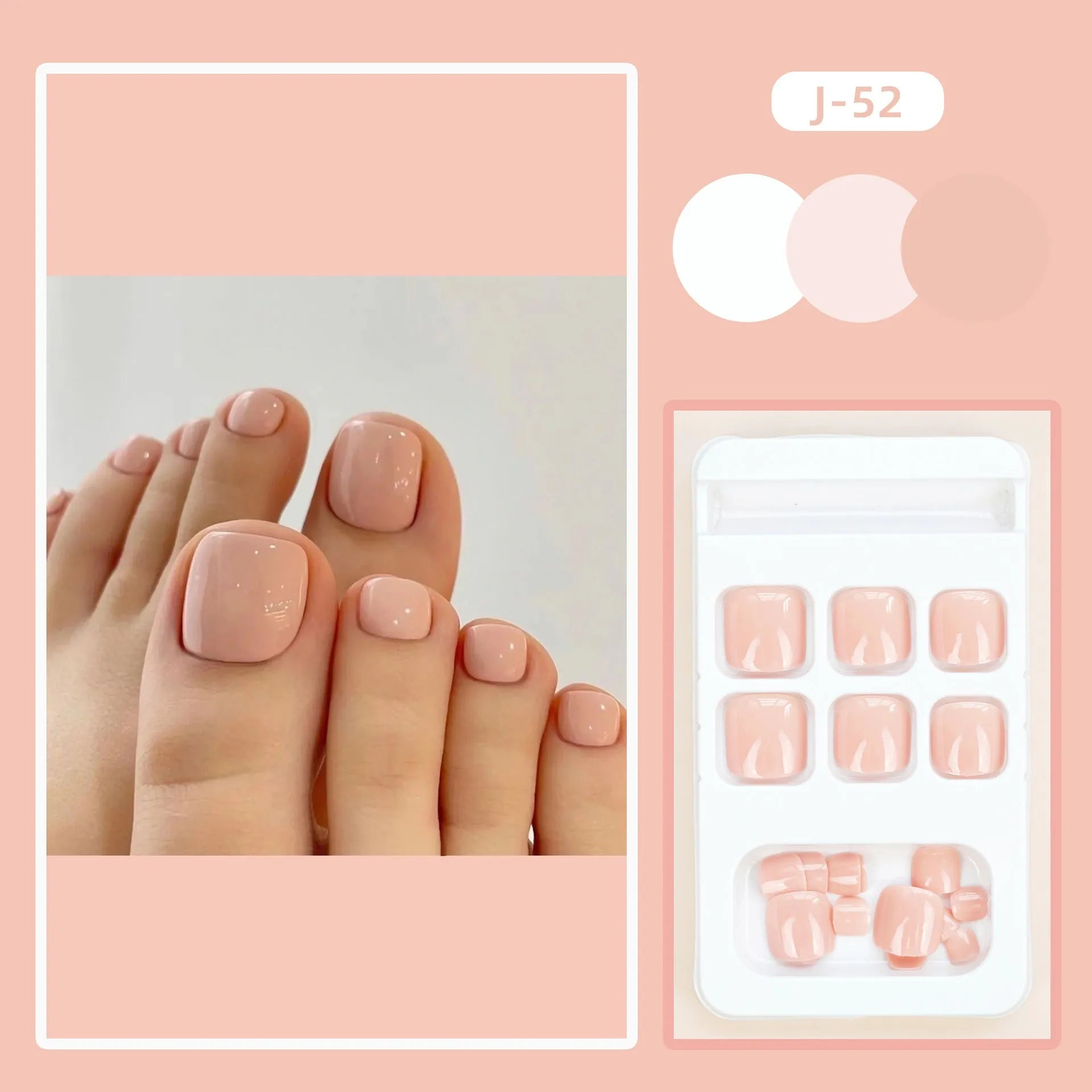 Fashion Personality Toe Nail Stickers in J-52 Skin Colour with glue, shown as a complete set.