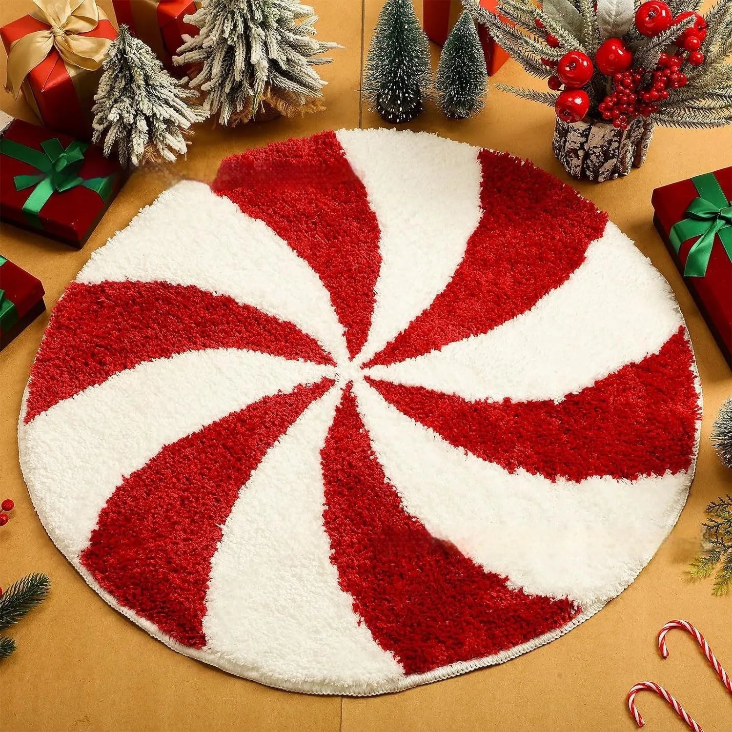Christmas printed polyester carpet in square format with festive blanket design