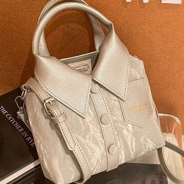 Women's creative messenger bag shirt style PU medium soft square vertical single shoulder strap