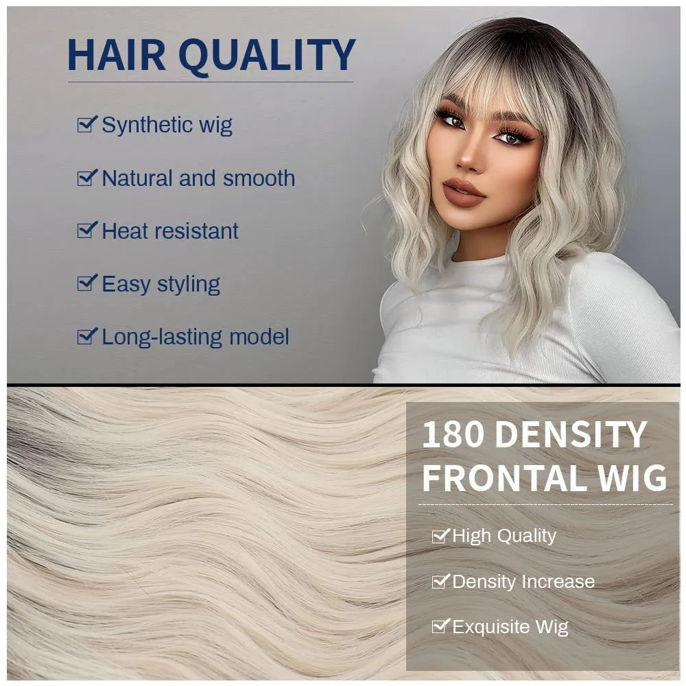 Women's ethnic style short hair wig in picture color with oblique bangs made of high temperature silk