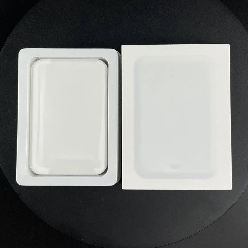 White magnetic wireless charging power bank with 5000mAh capacity showing compact dimensions