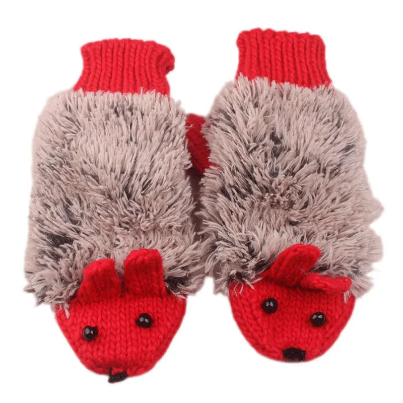 Cartoon animal autumn winter warm mittens 28cm red one size