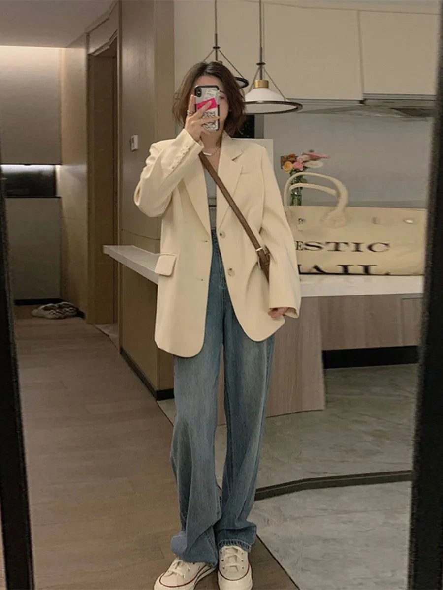 Korean-style fried street small suit jacket in solid colour with long sleeves and pockets