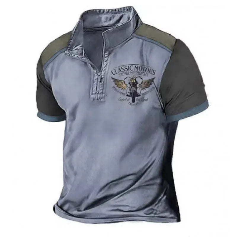 Men's loose fit 3D printed golf polo shirt in bird eye cloth fabric, solid colour with digital print.