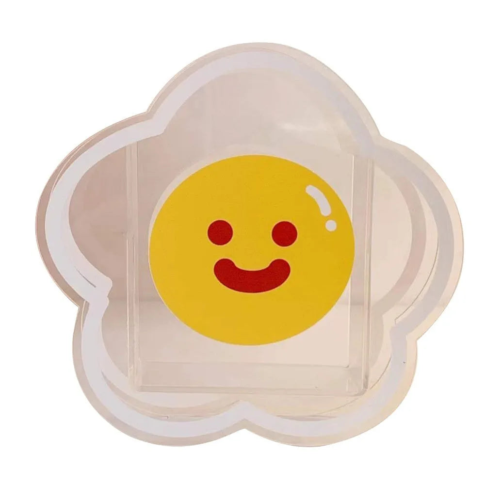 Clear square acrylic stationery storage box with lid in cute character design on desktop