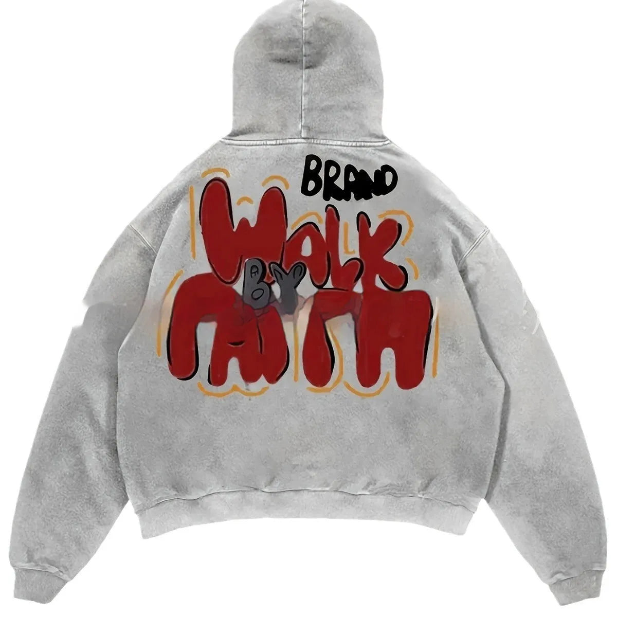 Granny grey women's hoodie with vintage letter print design, long sleeves, and a front pocket.