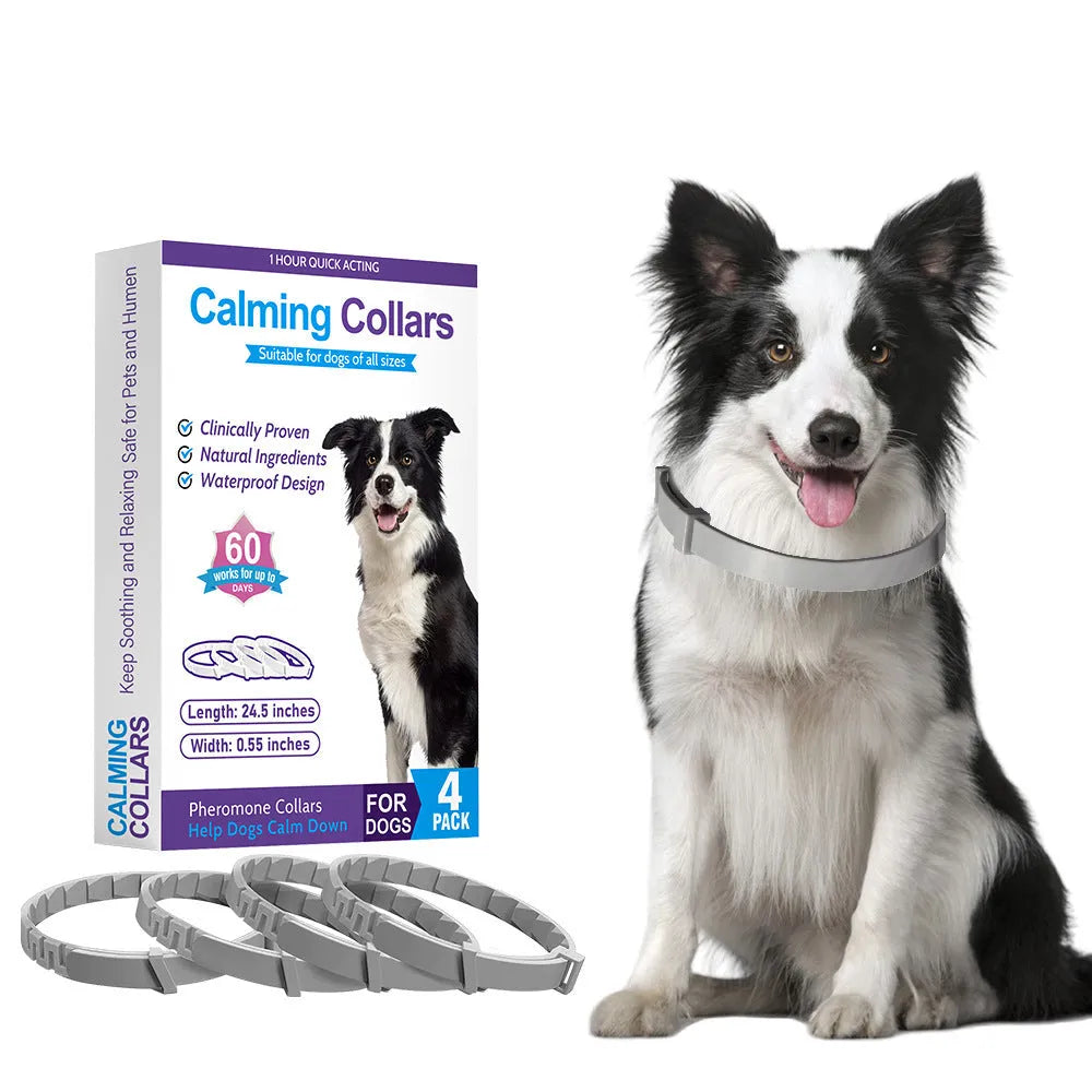 Four dog anxiety relief collars in different colours with 62cm length and Chinese style patterns
