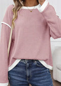 Four leaf clover contrast trim drop shoulder loose knit top in polyester elastane fabric