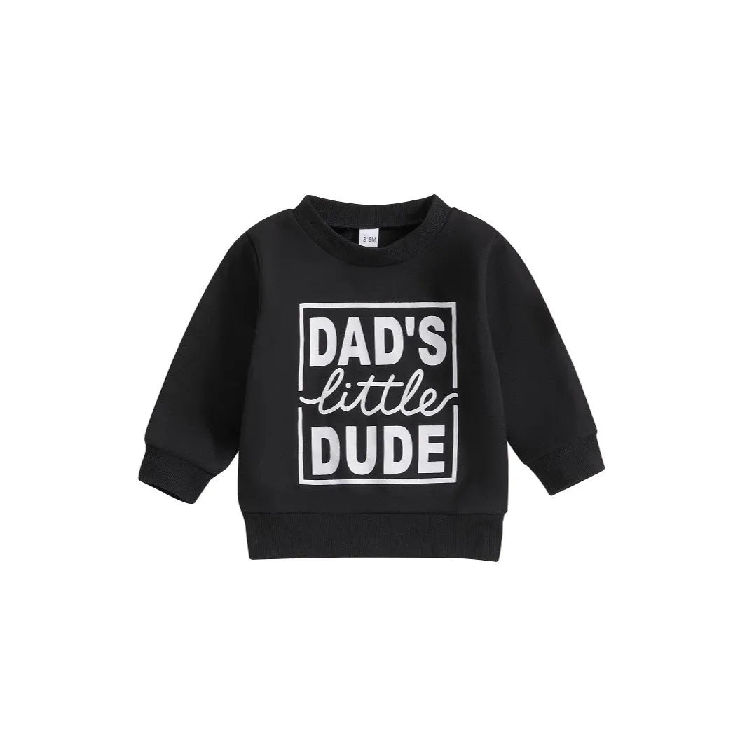 Dads Little Dude long-sleeved cotton sweater for baby boys with letter design, blue colour