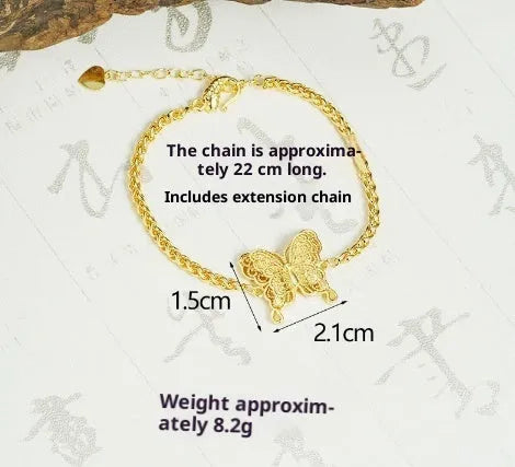 Gold-plated copper hollow butterfly bracelet with electroplated finish, retro style, gold colour