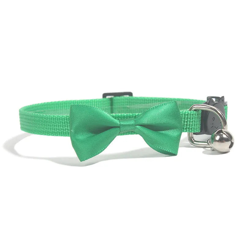 Adjustable nylon cat bow collar with bell in striped pattern, multiple colour options