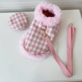 Pink polyester cat costume with a hooded beret and a matching cape on a cat