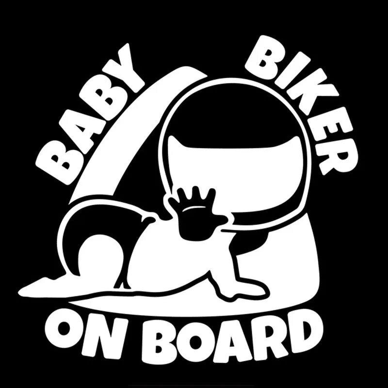 Reflective black and white Baby on Board car sticker measuring 14.5 by 15 centimetres.