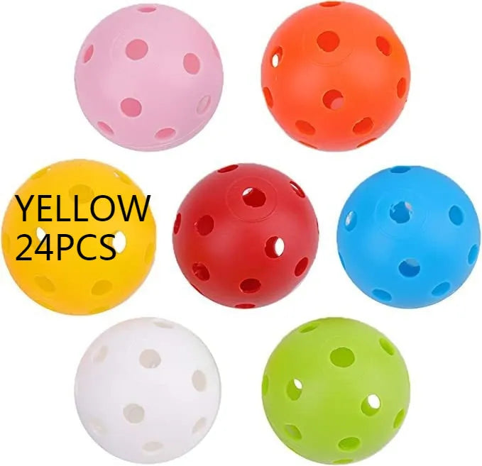 Multi-colour golf practice balls in net bag with 26-hole putting layout for skill development