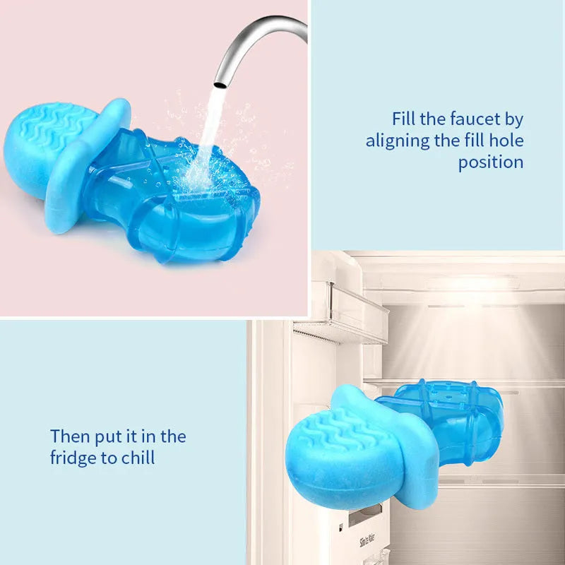 Dog cooling popsicle toy set with water-filled ice sticks including pacifier, popsicle and ring designs