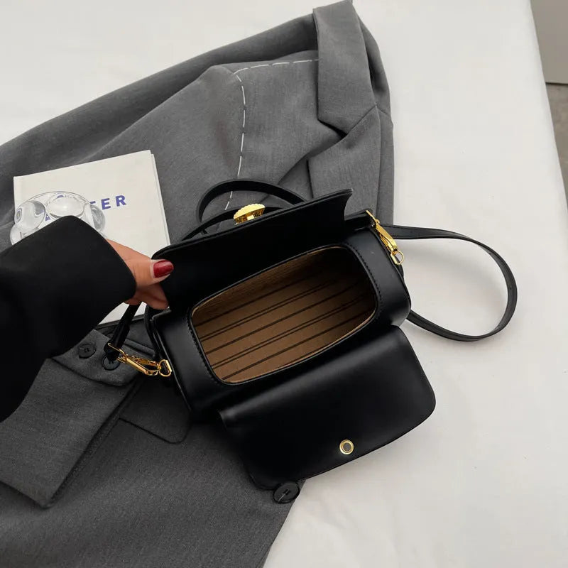 Women's PU leather shoulder messenger bag with letter detailing in beige, black, khaki, or pink