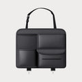 Black leather car seat back hanging storage bag with handle