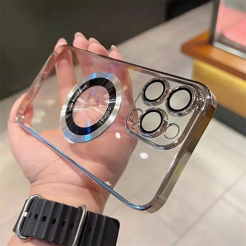 Magnetic PC hard shell phone case with lens protector in black, for iPhone 13 Pro