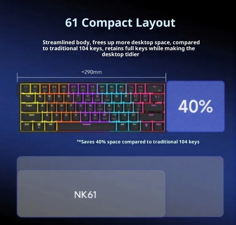 Ajazz NK61 red switch wired mechanical keyboard with ABS keycaps and compact 61-key layout