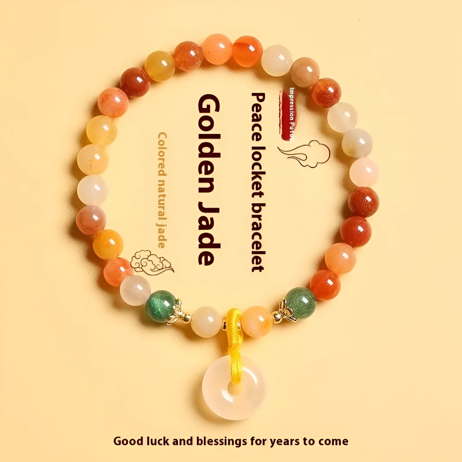 Handmade Chinese style bracelet with natural jinsi jade and red agate 6mm beads and safety buckle clasp
