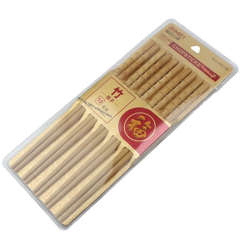 Ten pairs of bamboo chopsticks with solid colour and simple design for kitchen dining