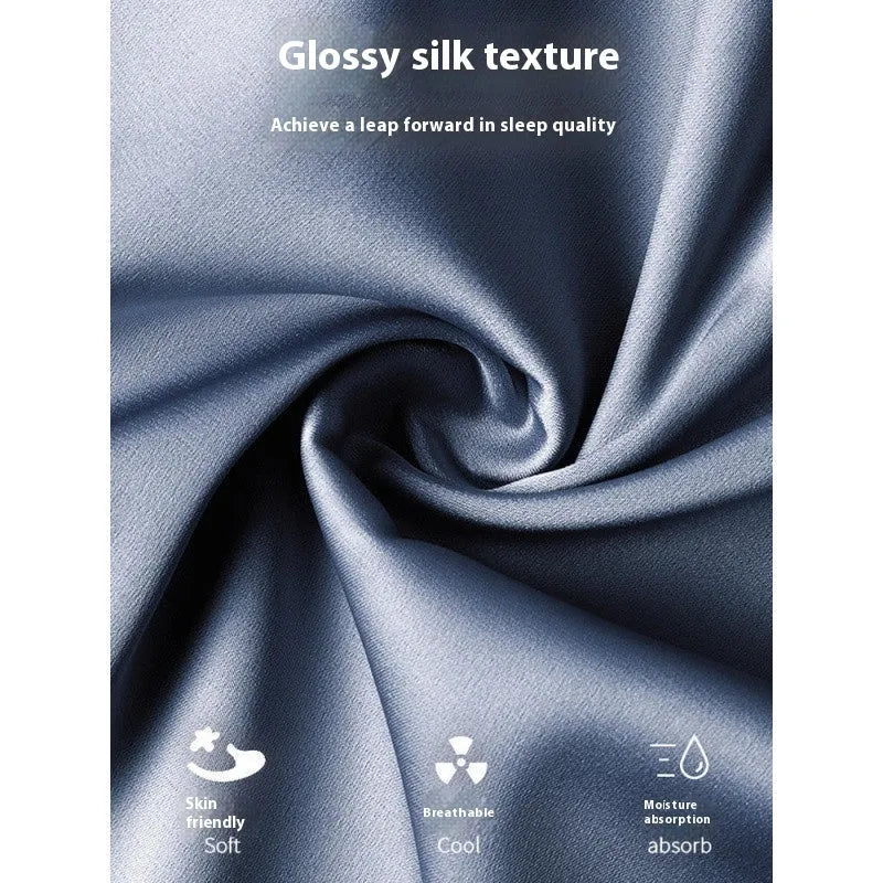 Men's ice silk three-piece home wear set with top, shorts, and trousers in multiple colours