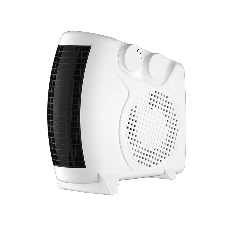 White compact electric heater with power settings for small rooms under 10 square metres