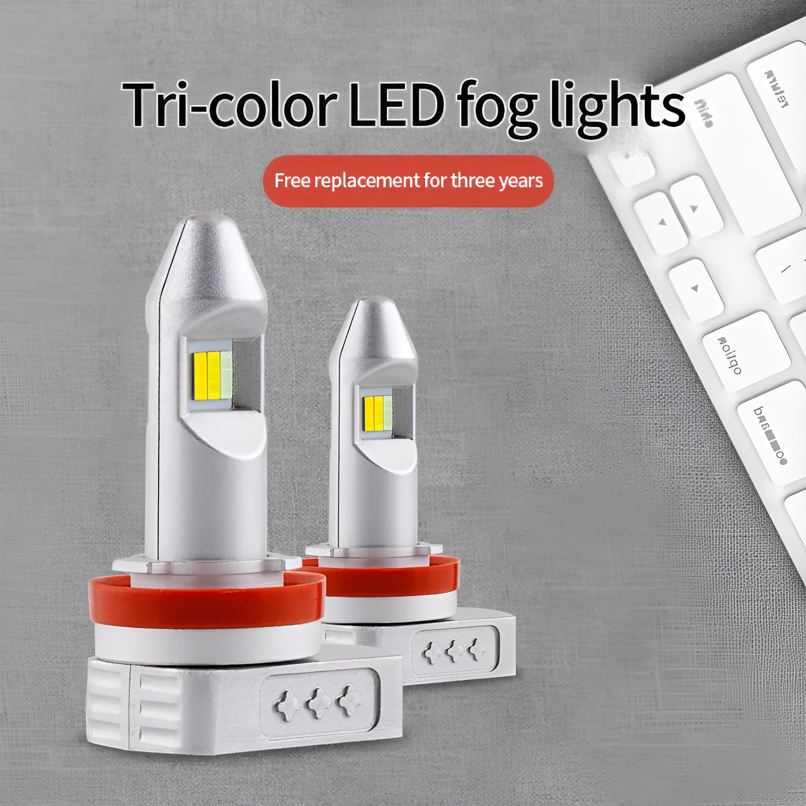 LED car fog lamp retrofit bulb with aluminium housing for universal vehicle fit.
