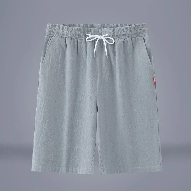 Chinese style cotton linen cropped trousers in army green colour with drawstring waist and mid-length cut