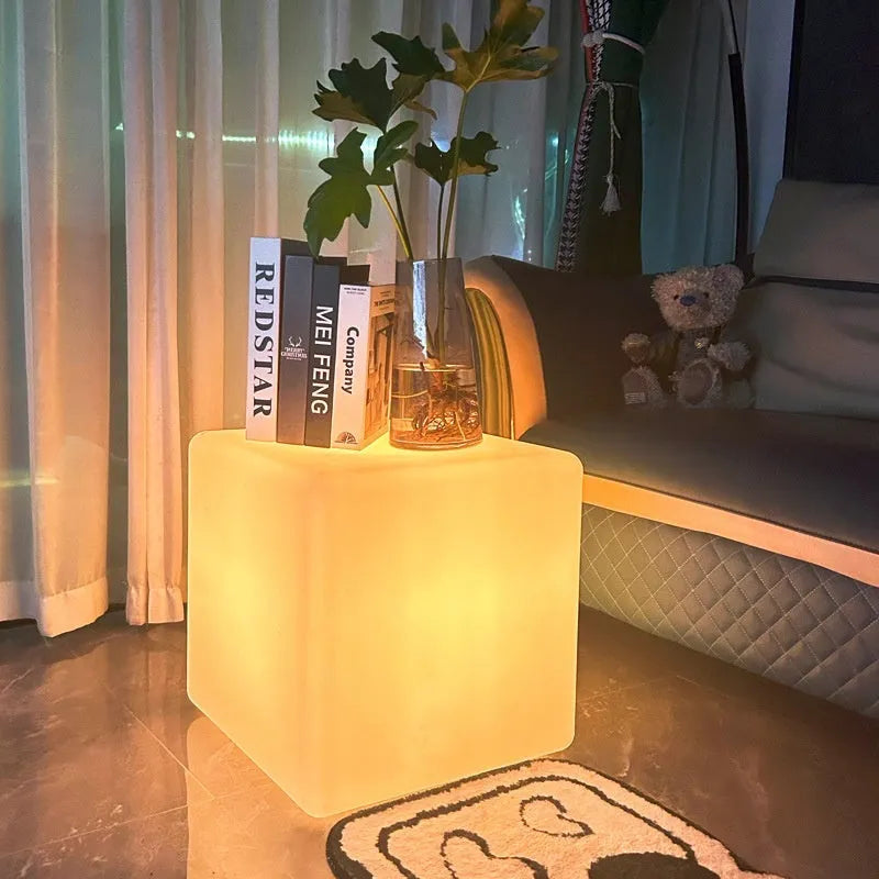 Square LED cube light stool with modern design for outdoor waterproof lighting and seating