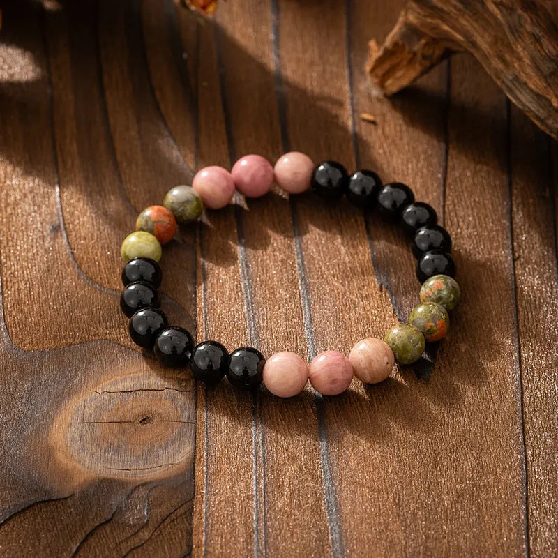 Bohemian vintage necklace and bracelet set with geometric round stone beads in electroplated finish