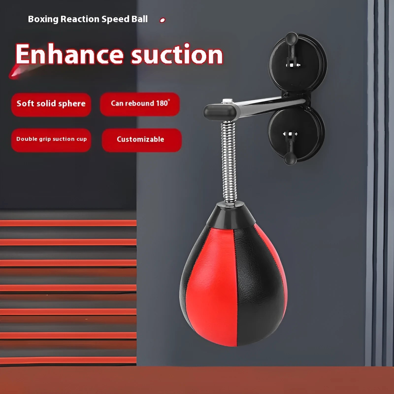 Red and black inflatable hanging boxing ball with double suction cup mounting system
