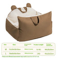Blue beige universal dog car kennel with removable washable cover shown in a vehicle boot.