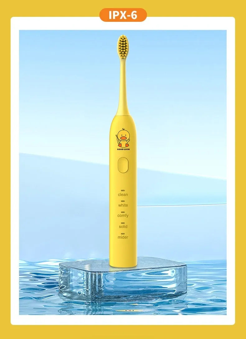 Yellow duck design electric toothbrush with USB charging port and soft bristle head