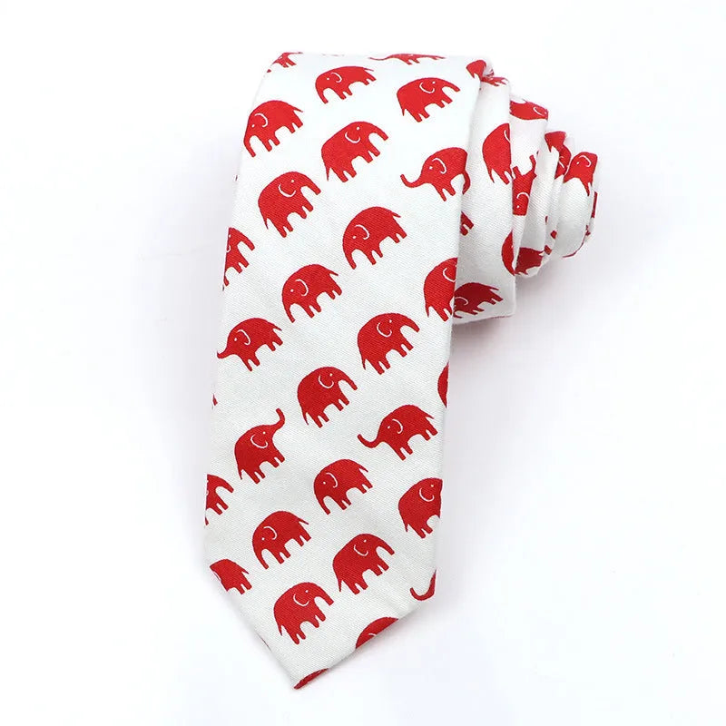 Narrow Korean-style cotton bow tie with a printed cartoon pattern.