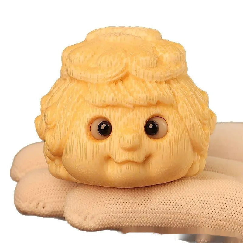 Solid bamboo carving ornament with golden toad princess design in cute style